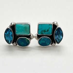 Vintage Amy Kahn Russell Turquoise Opal Blue Topaz Sterling Silver Earrings